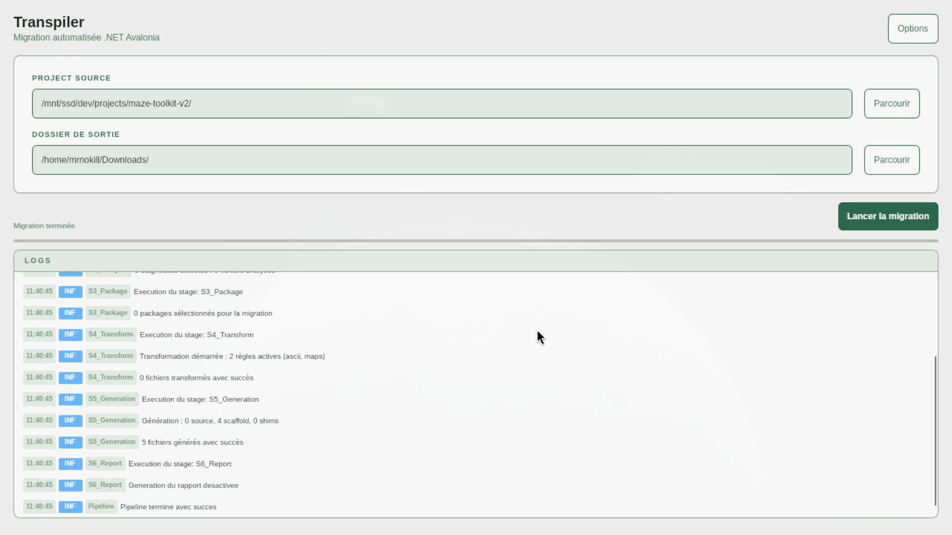 Screenshot of the project Transcompilateur .NET 10